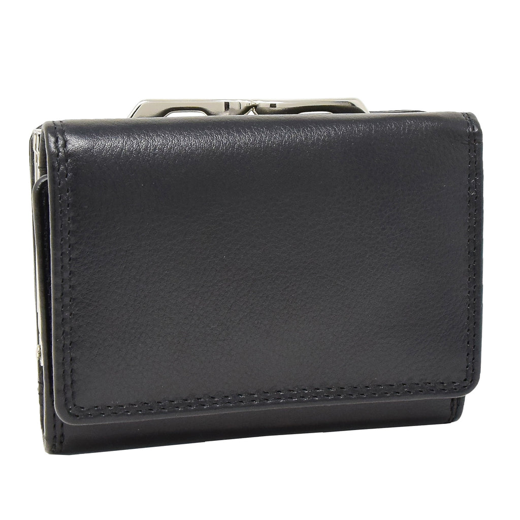 DR413 Women's Metal Frame Leather Purse Black 2