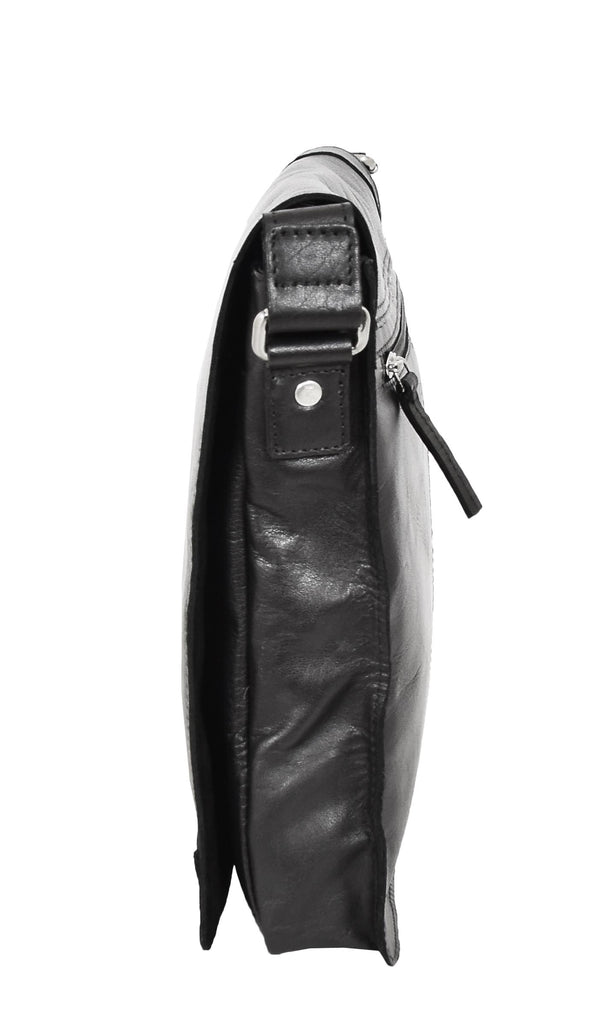 DR456 Men's Leather Flap Over Cross Body Bag Black 2