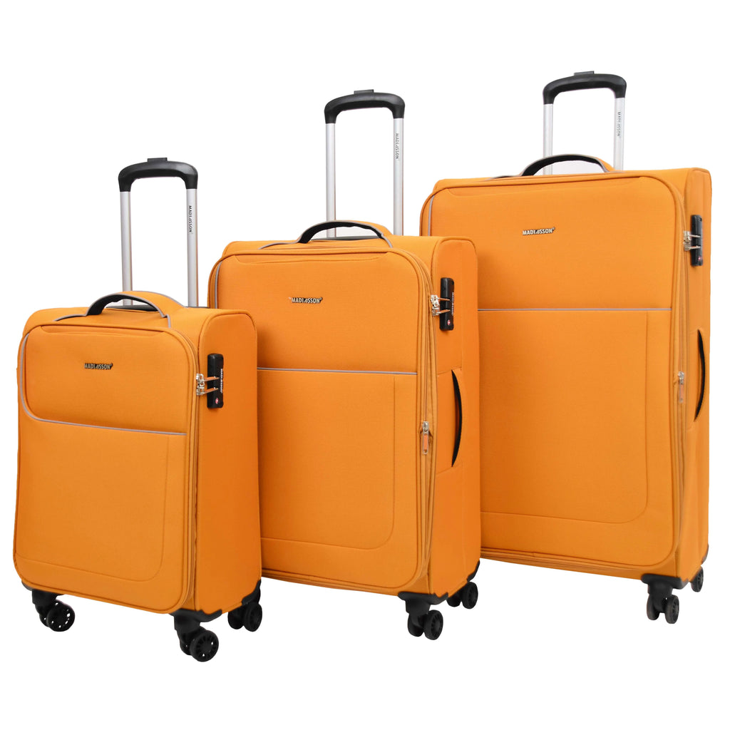DR499 Lightweight Four Wheel Soft Luggage Suitcase TSA Lock Yellow 1