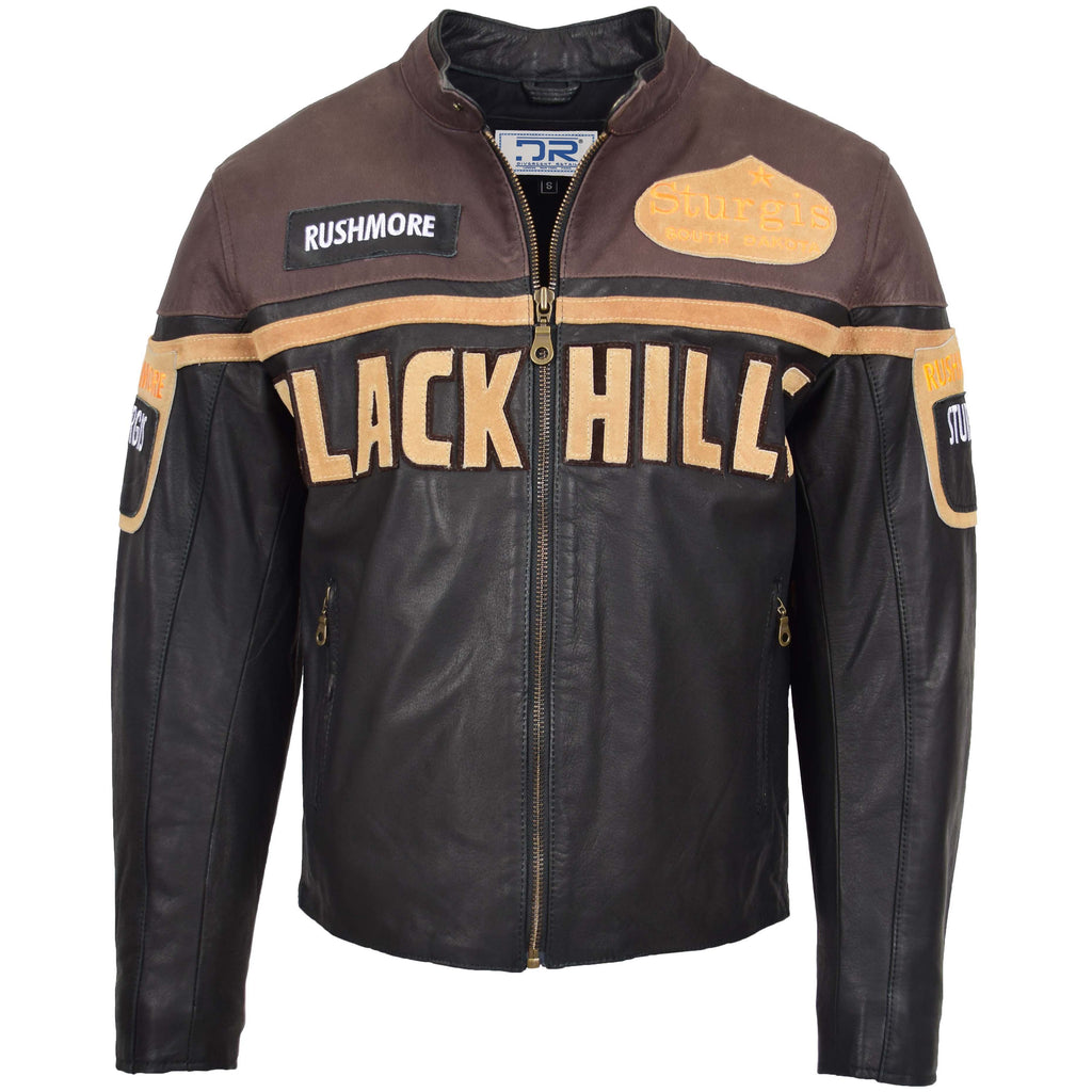DR155 Men's Street Racer Biker Leather Jacket Brown 1