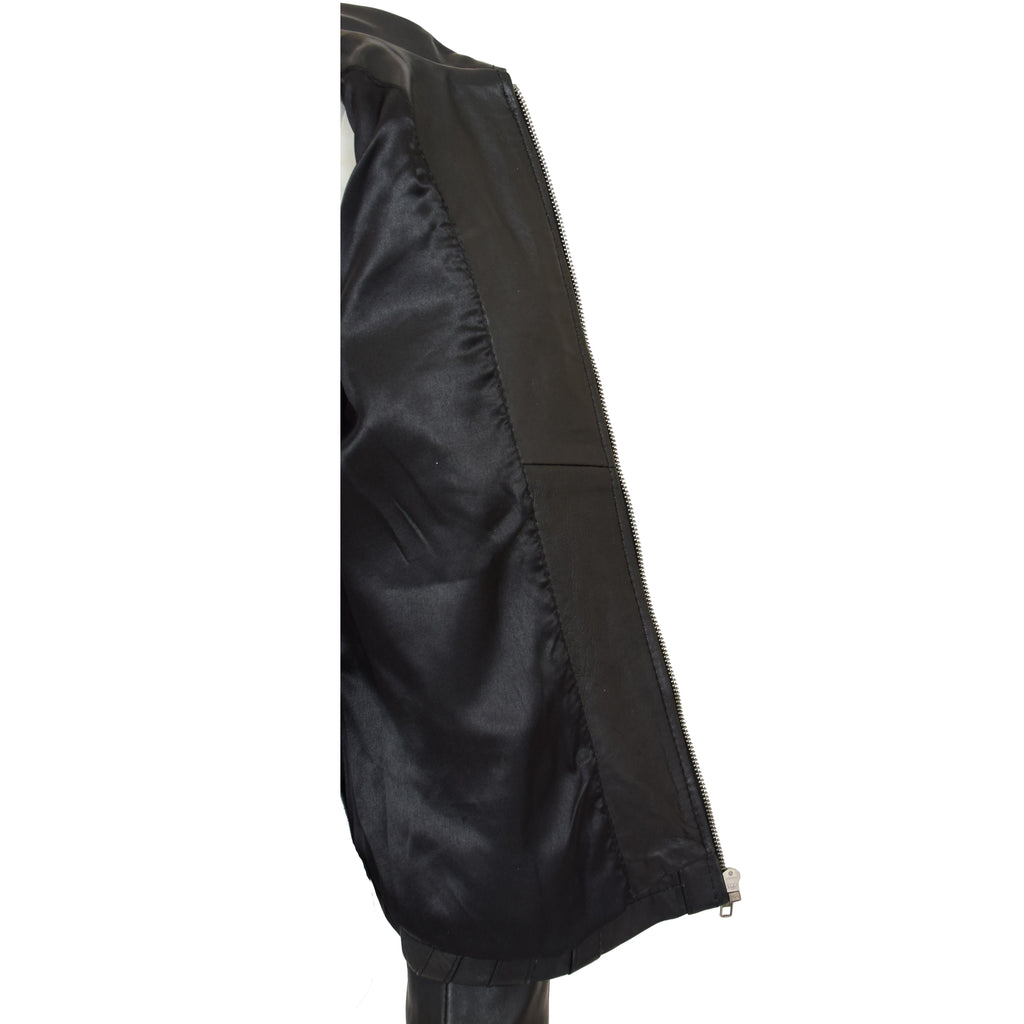 DR223 Women's Classic Leather Biker Zip Box Jacket Black 6