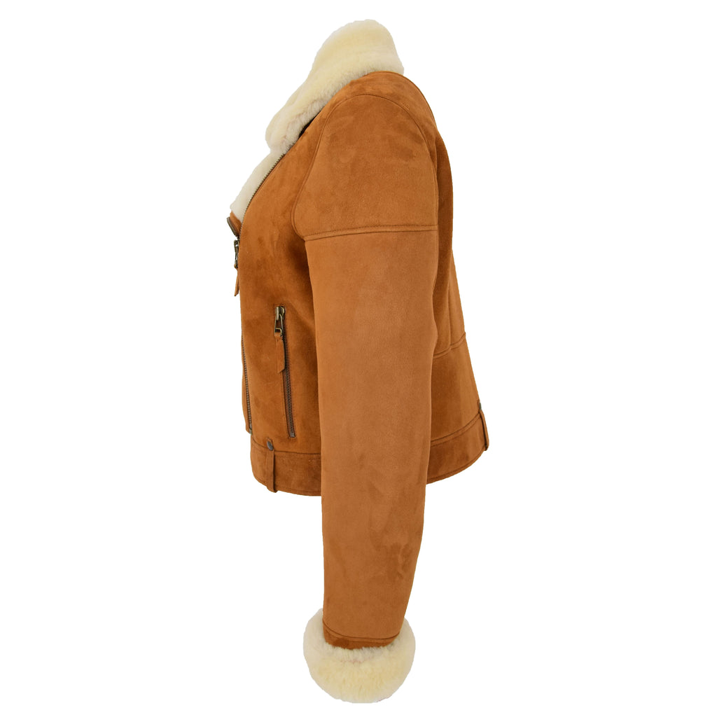 DR250 Women's Real Sheepskin Celebrity Style Jacket Tan 6