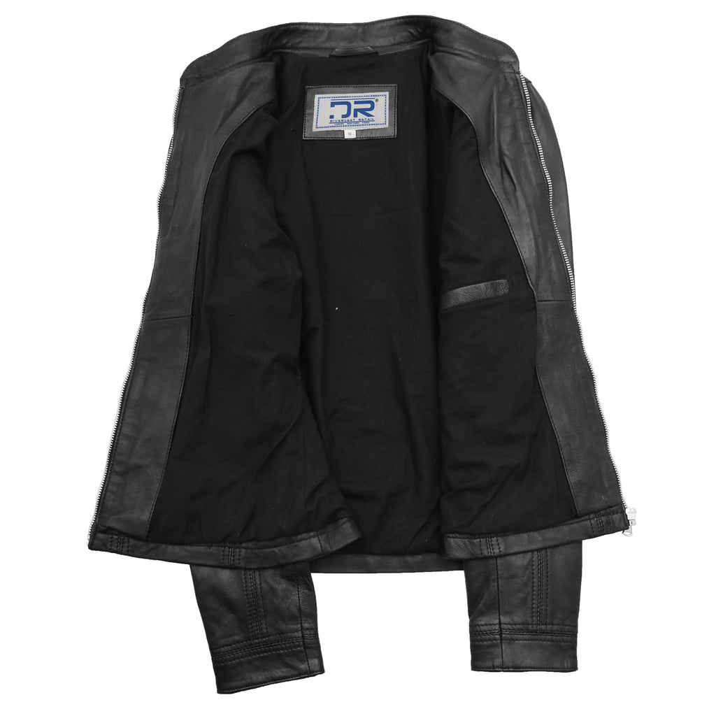 DR257 Women's Leather Classic Biker Style Jacket Black 6