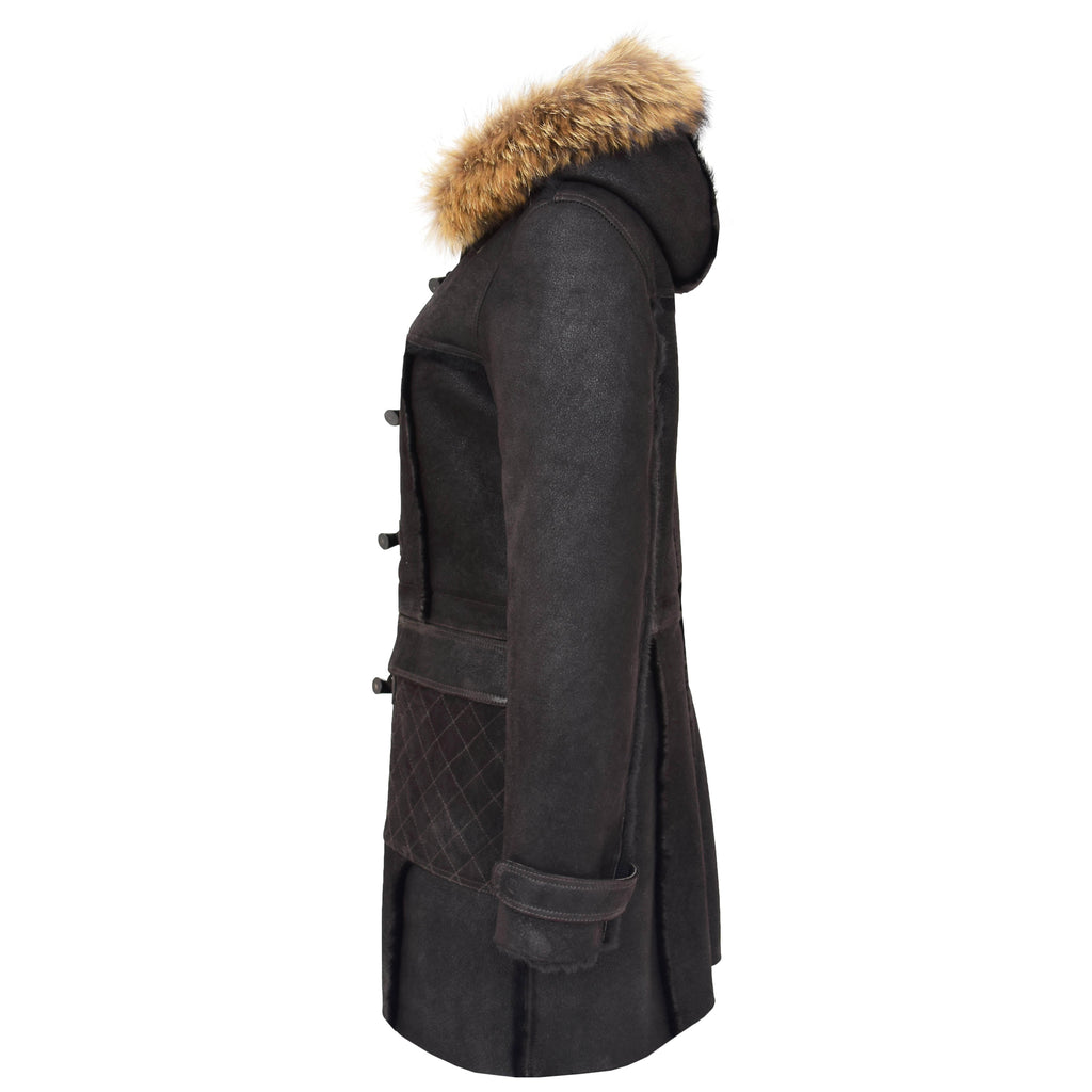 DR249 Women's Sheepskin Italian Classic Look Leather Coat Brown 6