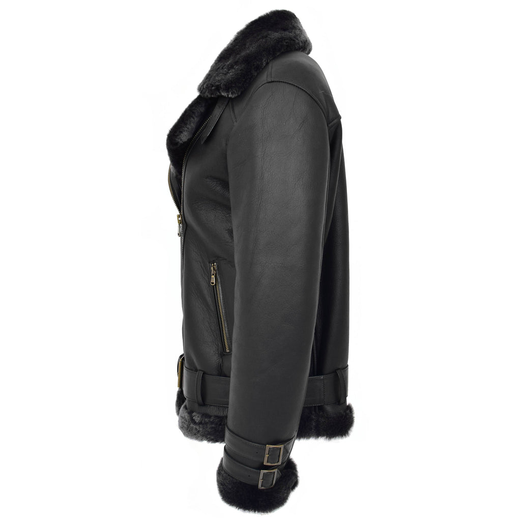 DR251 Women's Sheepskin Italian Classic Look Leather Jacket Black 6