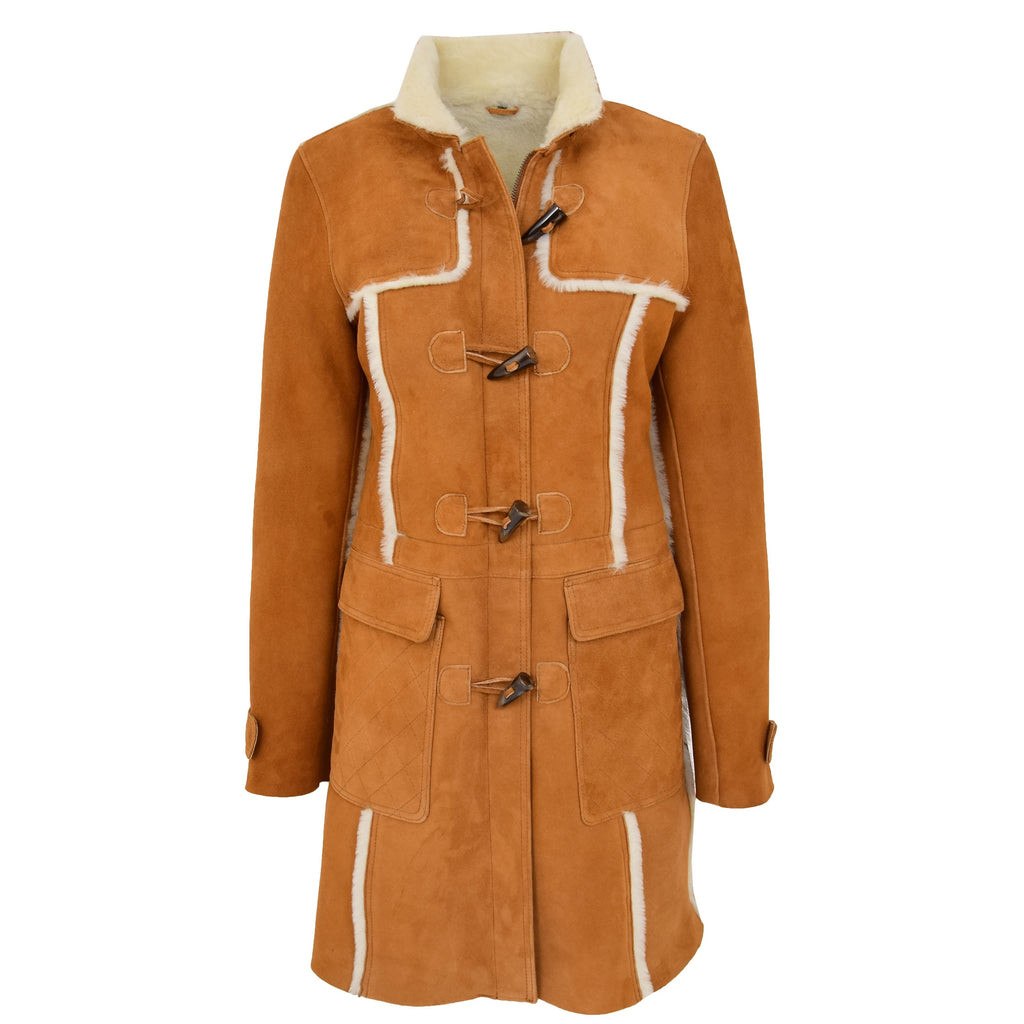 DR249 Women's Sheepskin Italian Classic Look Leather Coat Tan 5