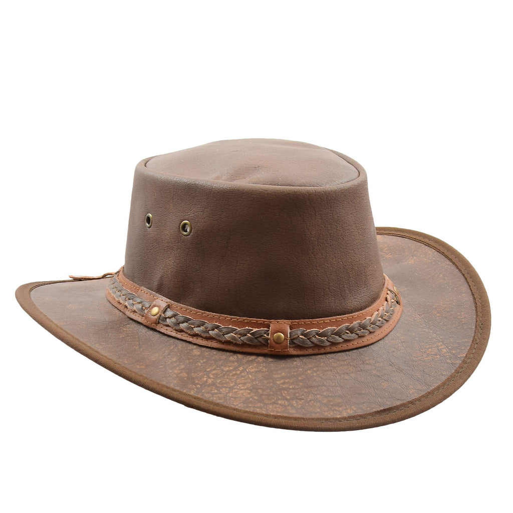 DR504 Leather Cowboy Hat Removable Chin Strap Brown 1