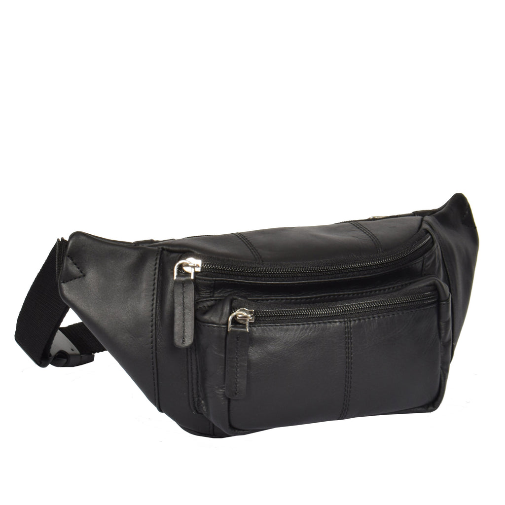 DR377 Real Leather Bum Bag Belt Waist Pack Black 1