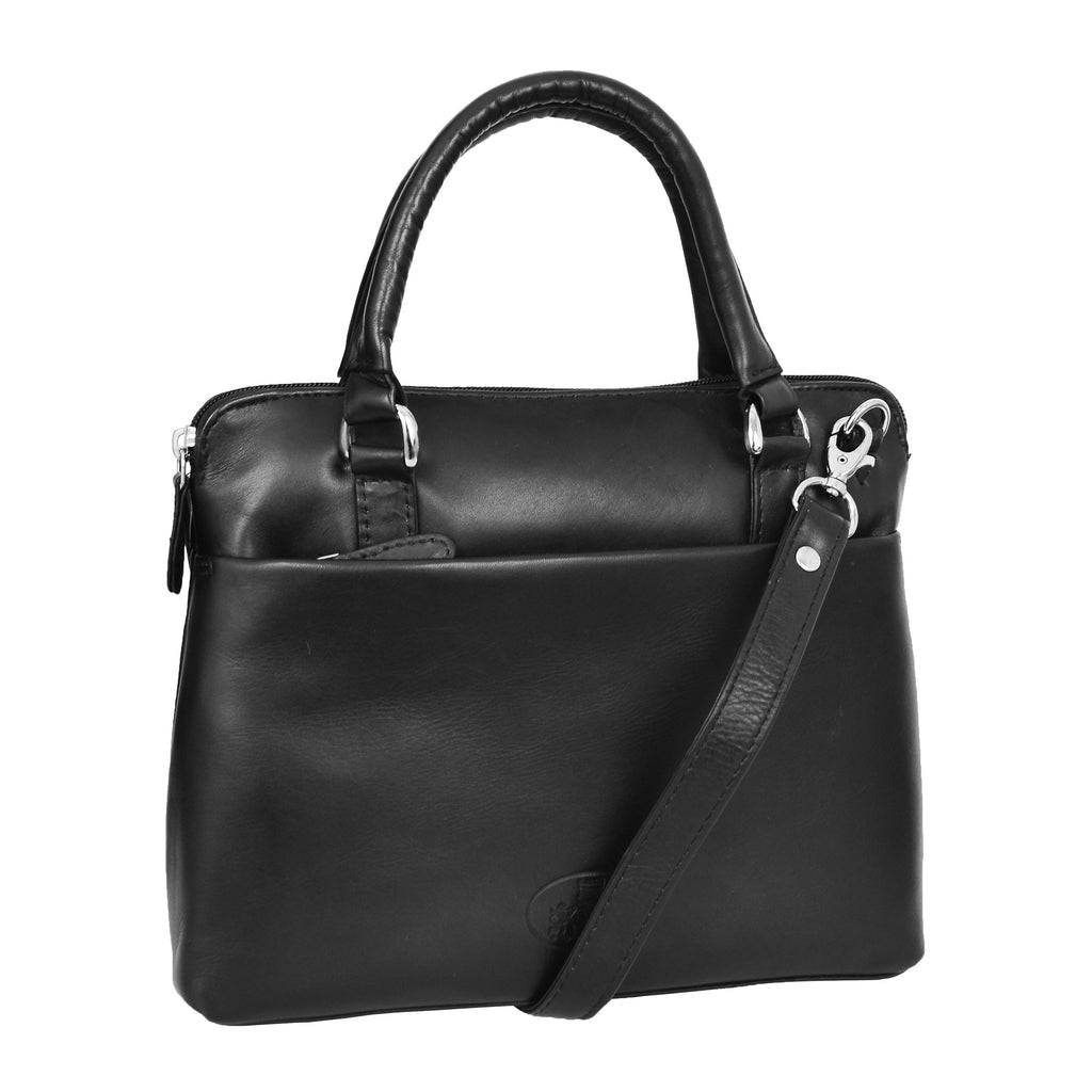 DR458 Women's Leather Small Tote Cross Body Bag Black 1