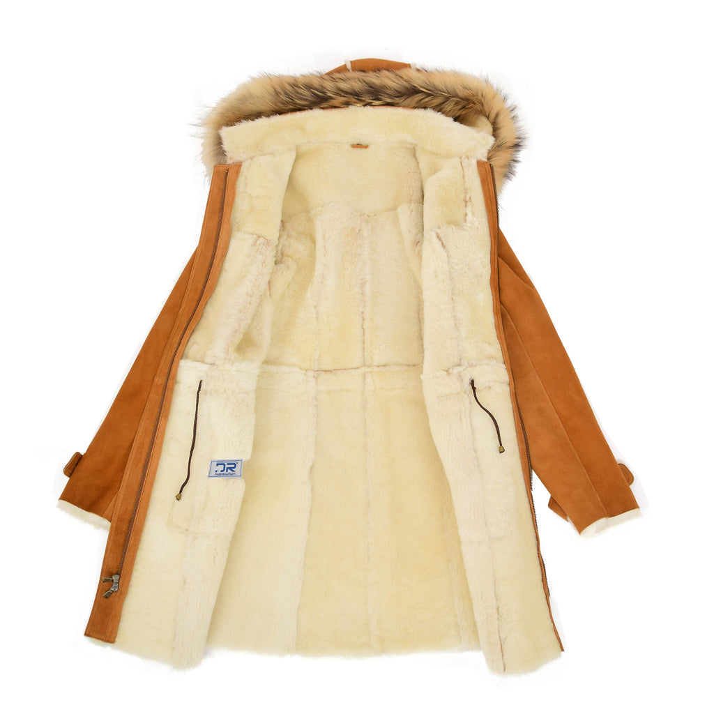 DR249 Women's Sheepskin Italian Classic Look Leather Coat Tan 7