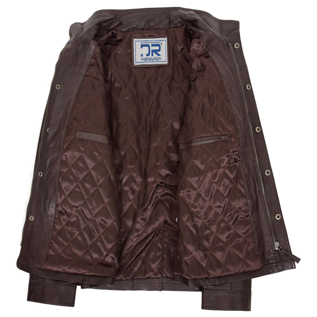 DR189 Men’s Leather Parka Jacket 3/4 Long Car Coat Brown 5