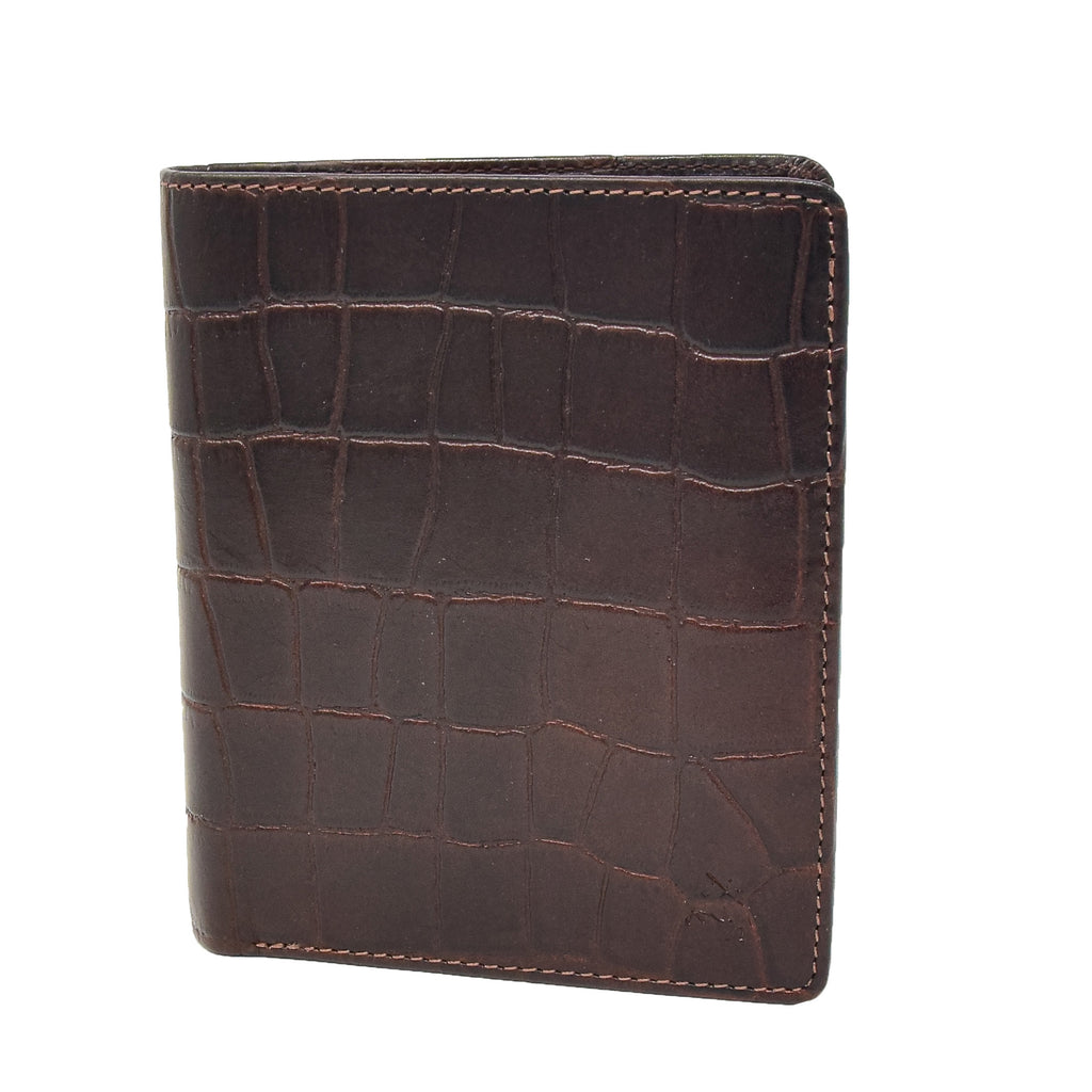 DR423 Men's Real Leather Croc Print Rfid Wallet Brown 1