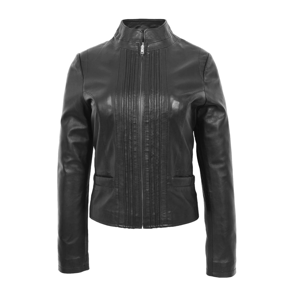 DR210 Women's Casual Biker Leather Jacket Black 1