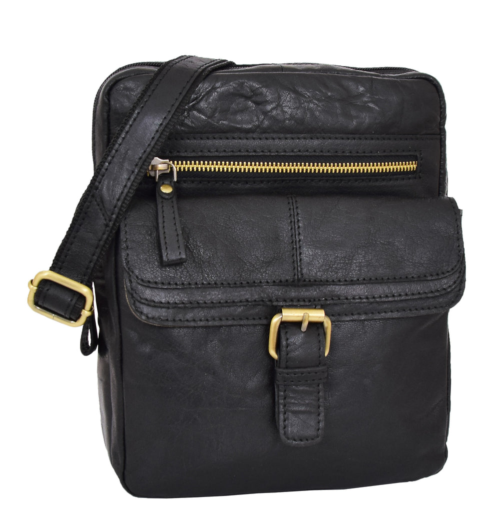 DR287 Real Leather Retro Cross Body Bag Classic Black 1