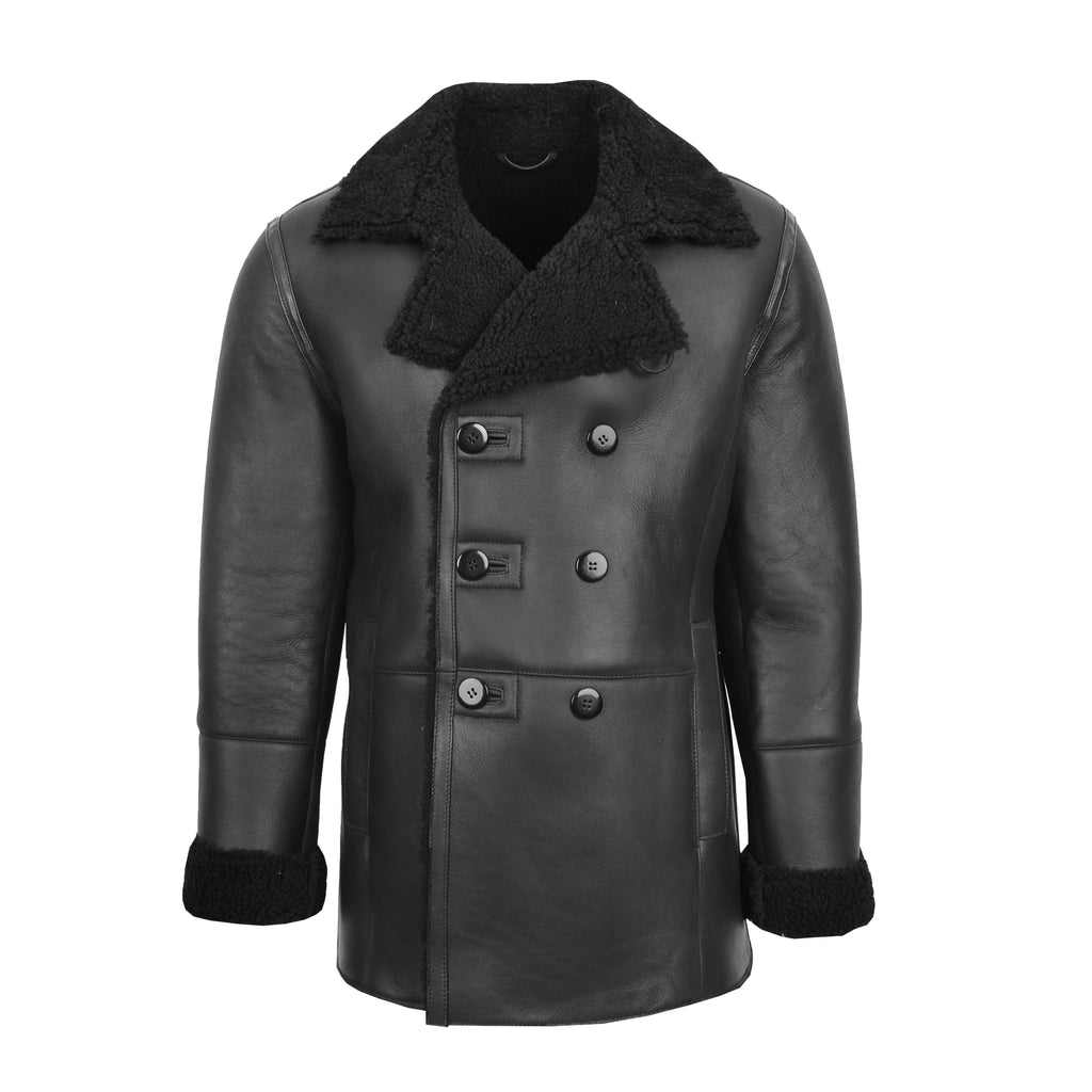 DR129 Men's Sheepskin Double Breasted Classic Jacket Black 1