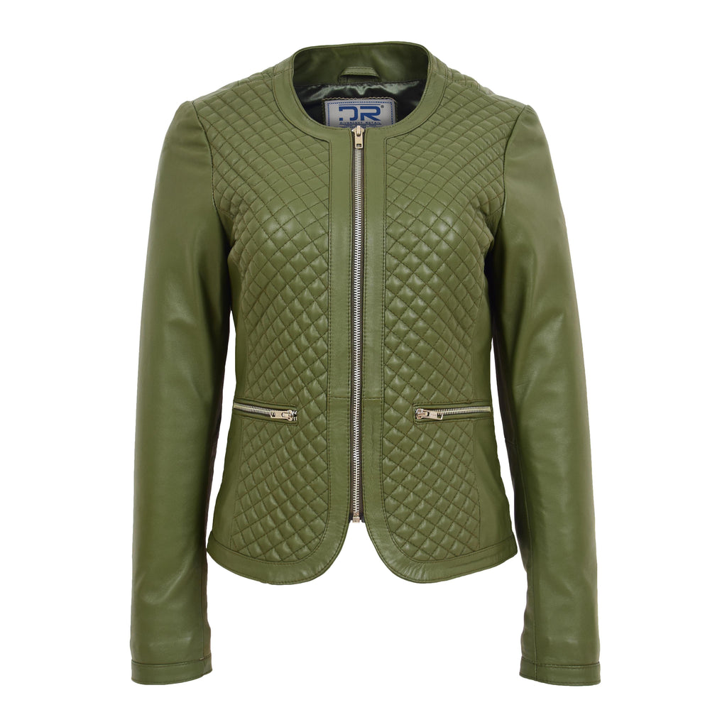 DR209 Smart Quilted Biker Style Jacket Green 1