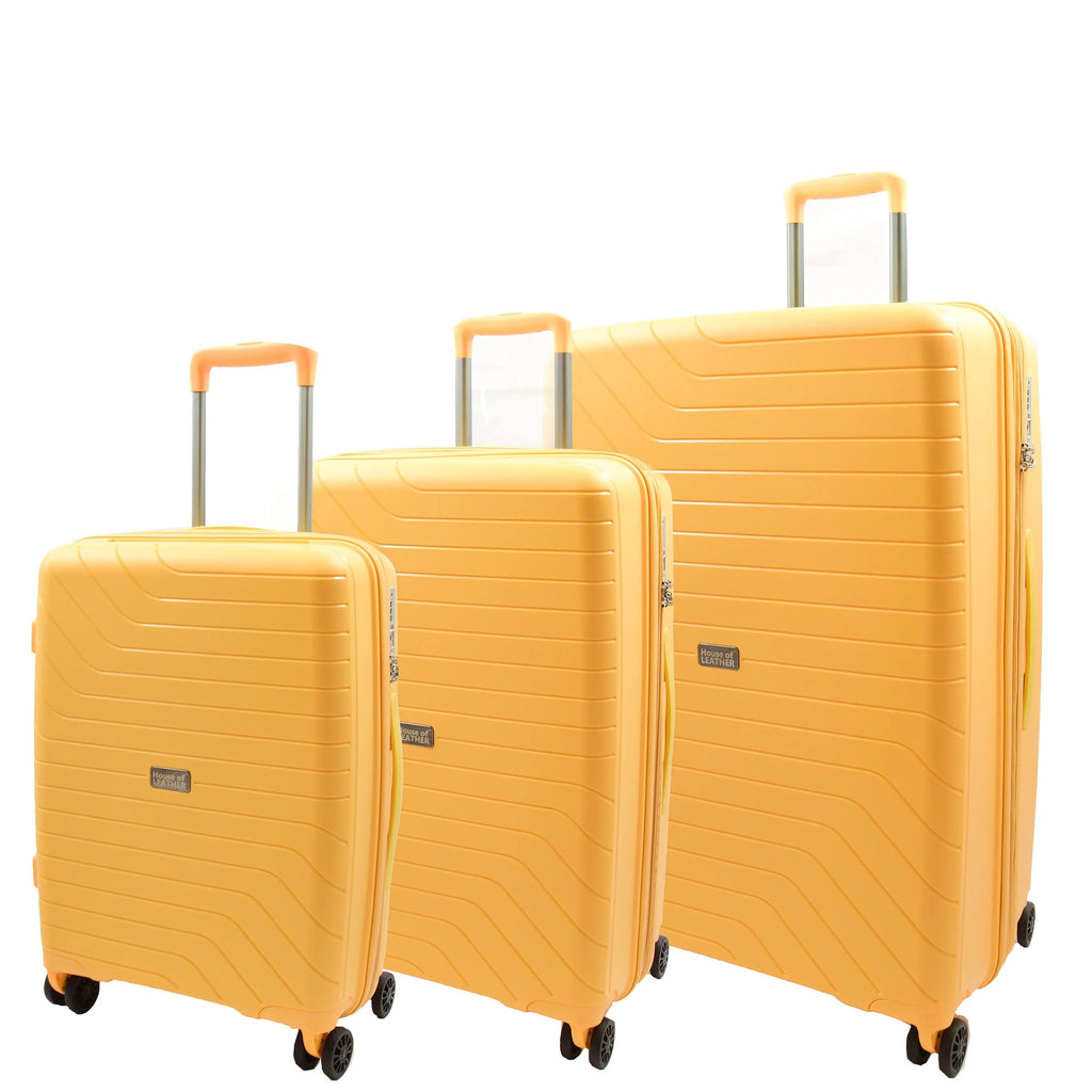 DR525 Expandable Hard Shell PP Luggage Travel Suitcase Bags with 4 Wheels Yellow 1