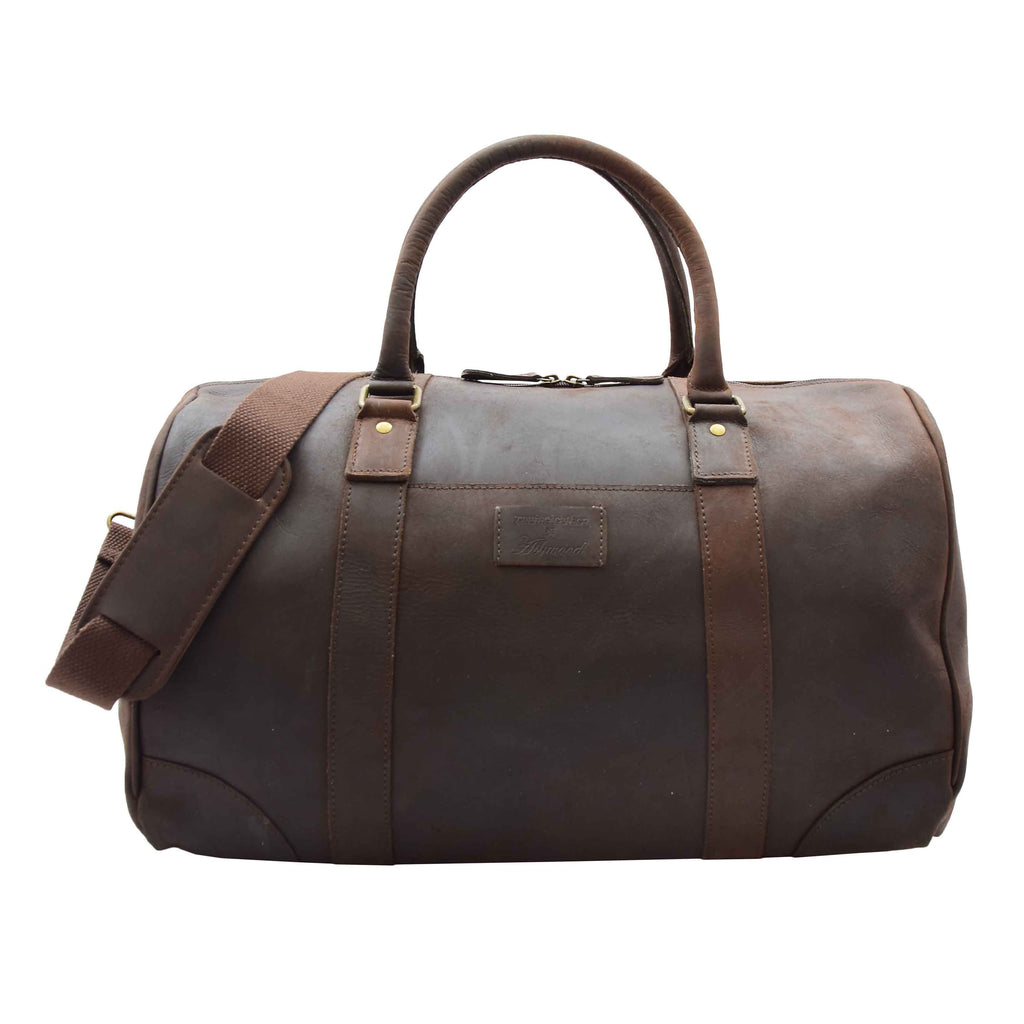 DR307 Genuine Leather Holdall Weekend Multi Use Duffle Bag Brown 1