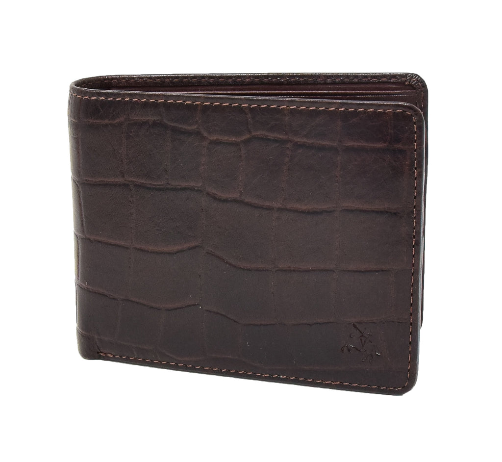 DR422 Men’s Brown Real Leather Croc Print Rfid Wallet 1