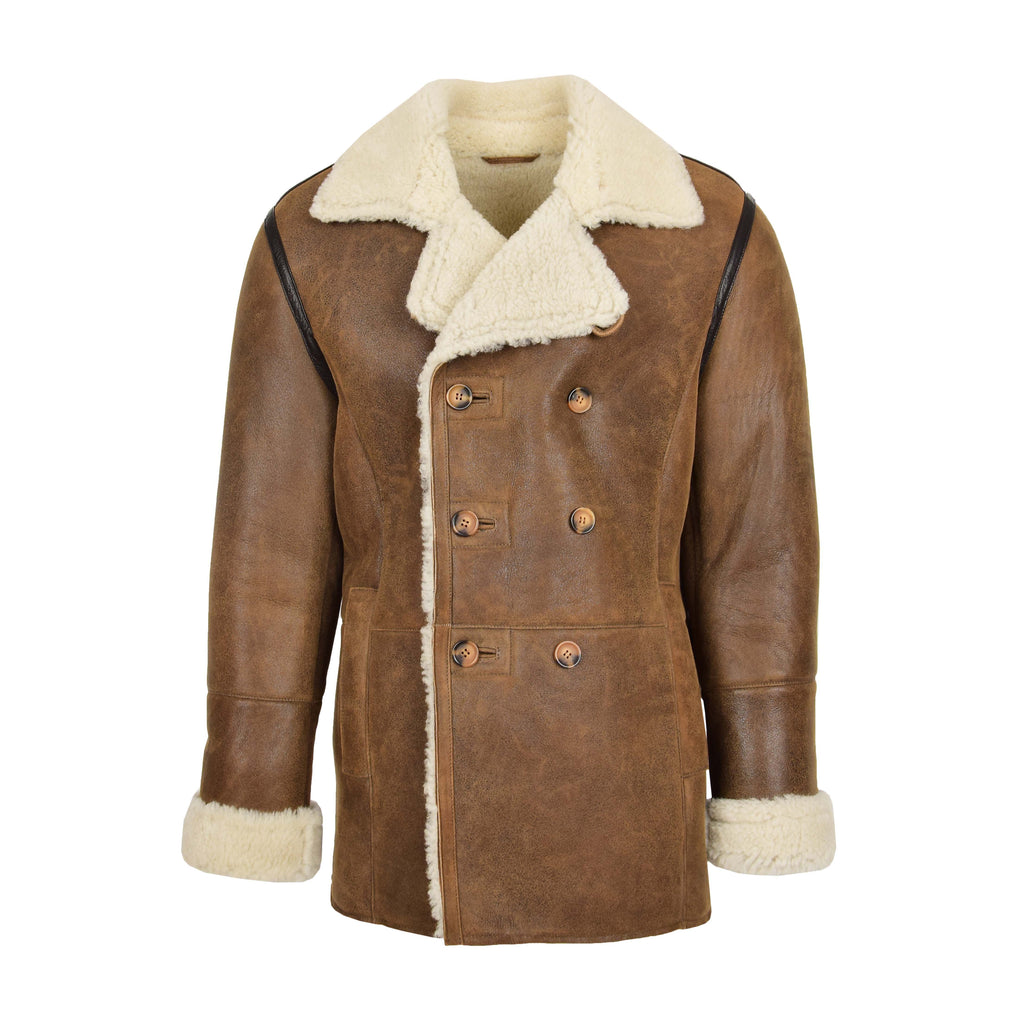 DR129 Men's Sheepskin Double Breasted Classic Jacket Cognac 1