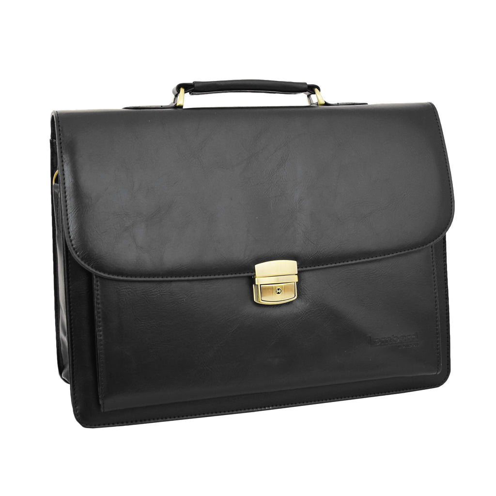 DR475 Men's Faux Leather Flap Over Briefcase Black 1