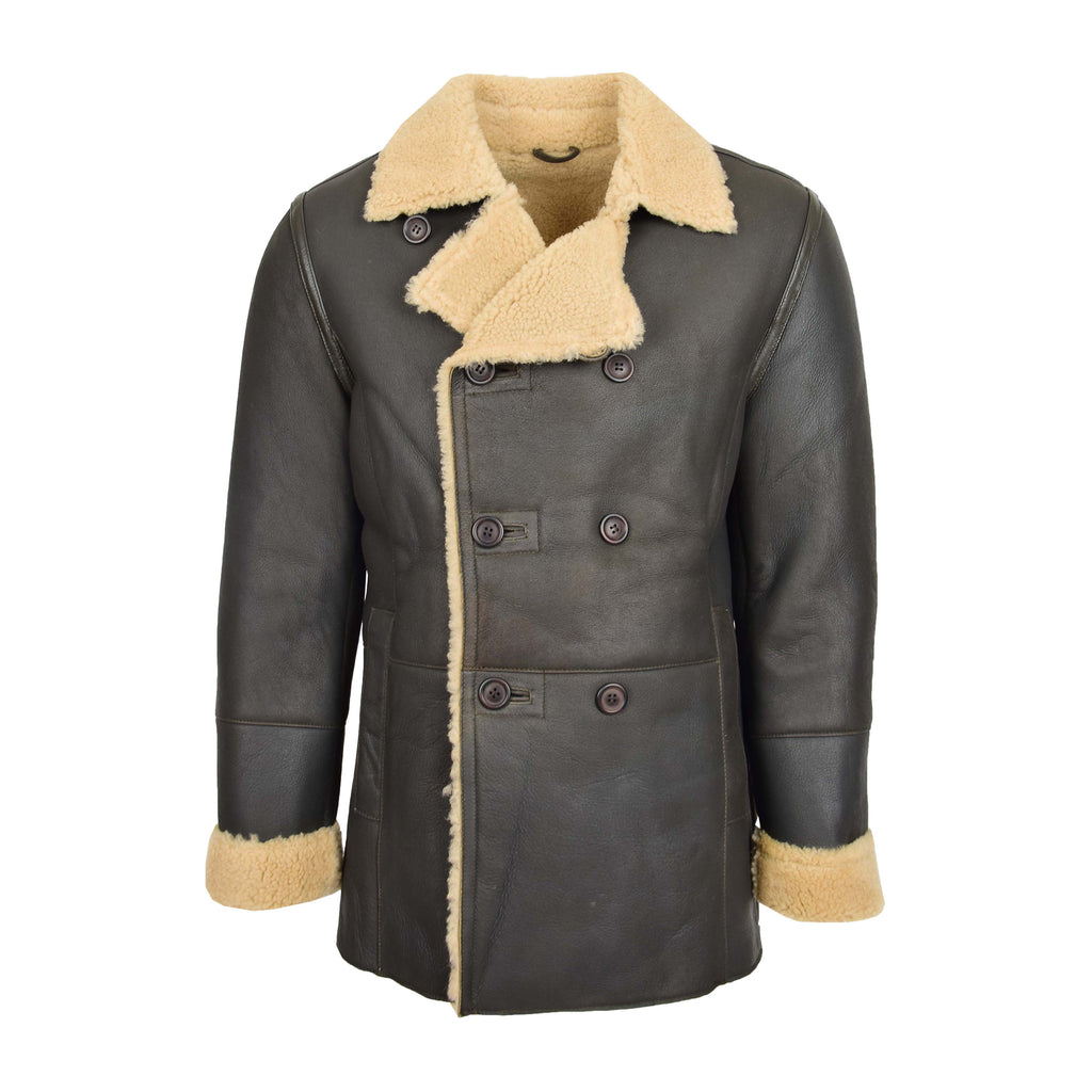 DR129 Men's Sheepskin Double Breasted Classic Jacket Brown 1