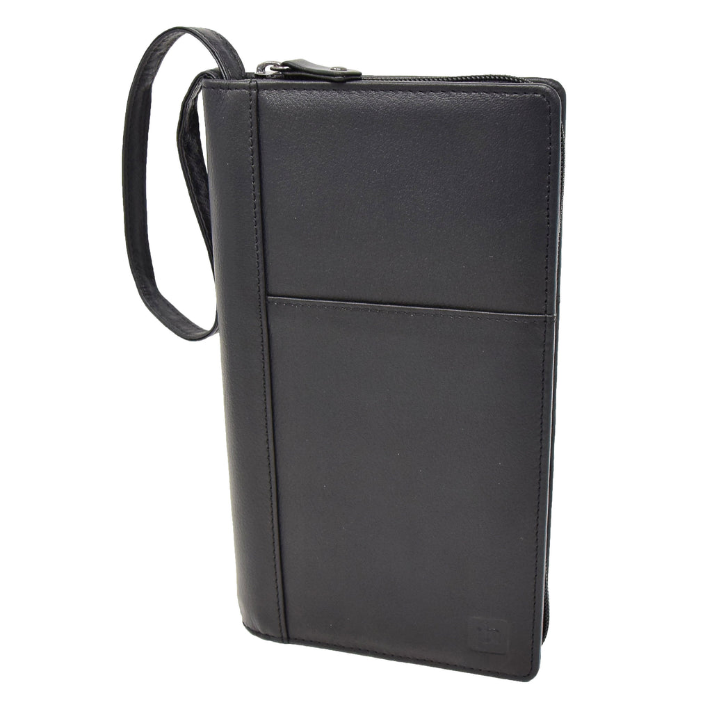 DR419 Zip Around Documents Leather Wallet Black 1