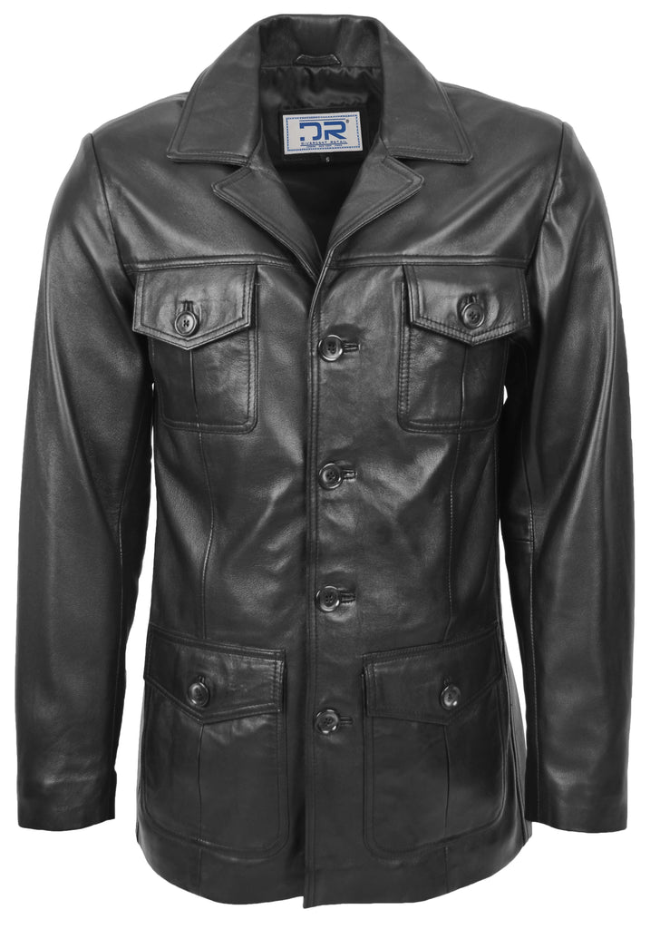 DR136 Men's Classic Safari Leather Jacket Black 2
