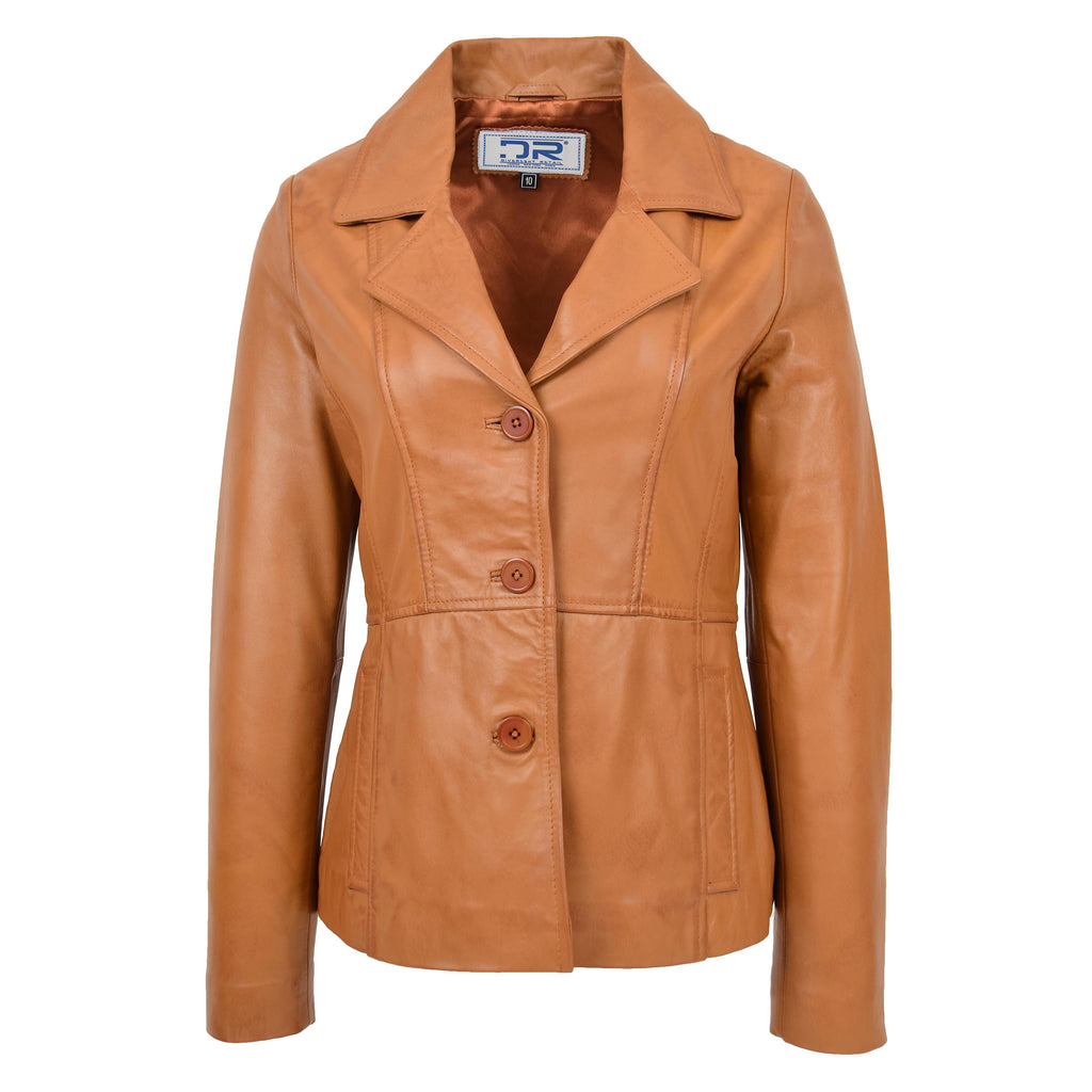 DR198 Women's Smart Work Warm Leather Jacket Tan 2