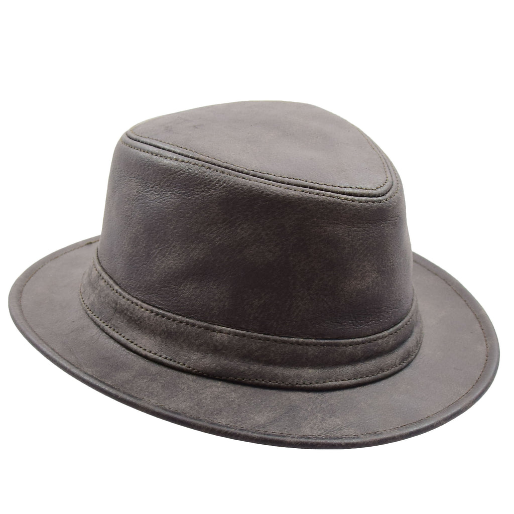DR506 Real Soft Leather Lightweight Trilby Hat Brown 1