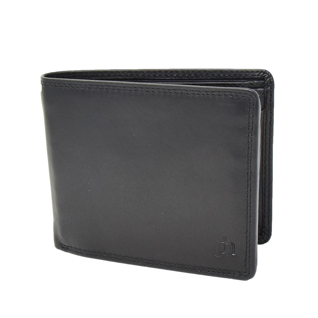DR415 Men’s Real Leather Large Size Bifold Wallet Black 1