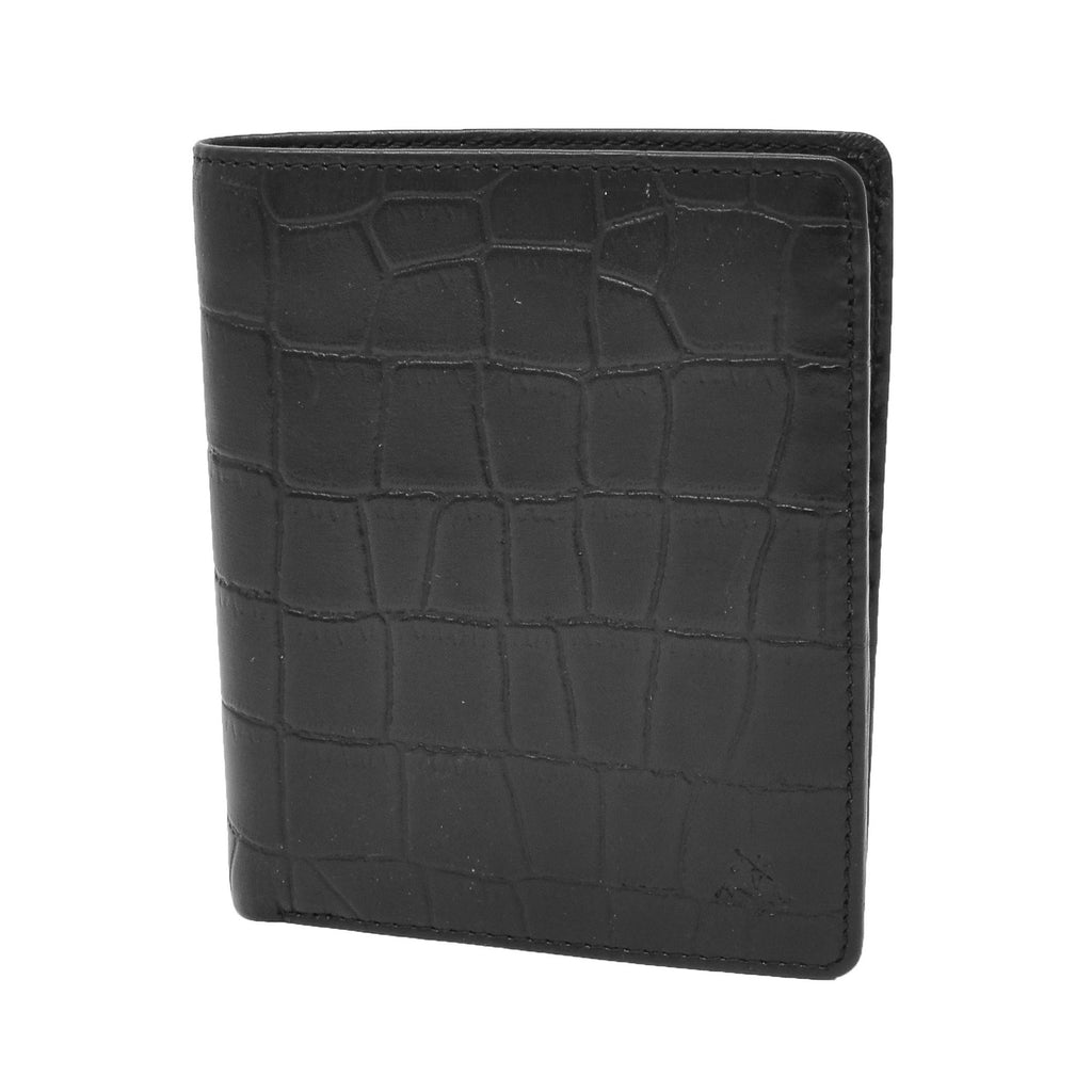 DR423 Men's Real Leather Croc Print Rfid Wallet Black 1