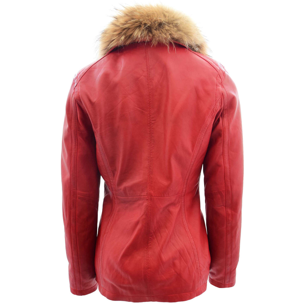 DR258 Women's Leather Jacket with Detachable Collar Red 2