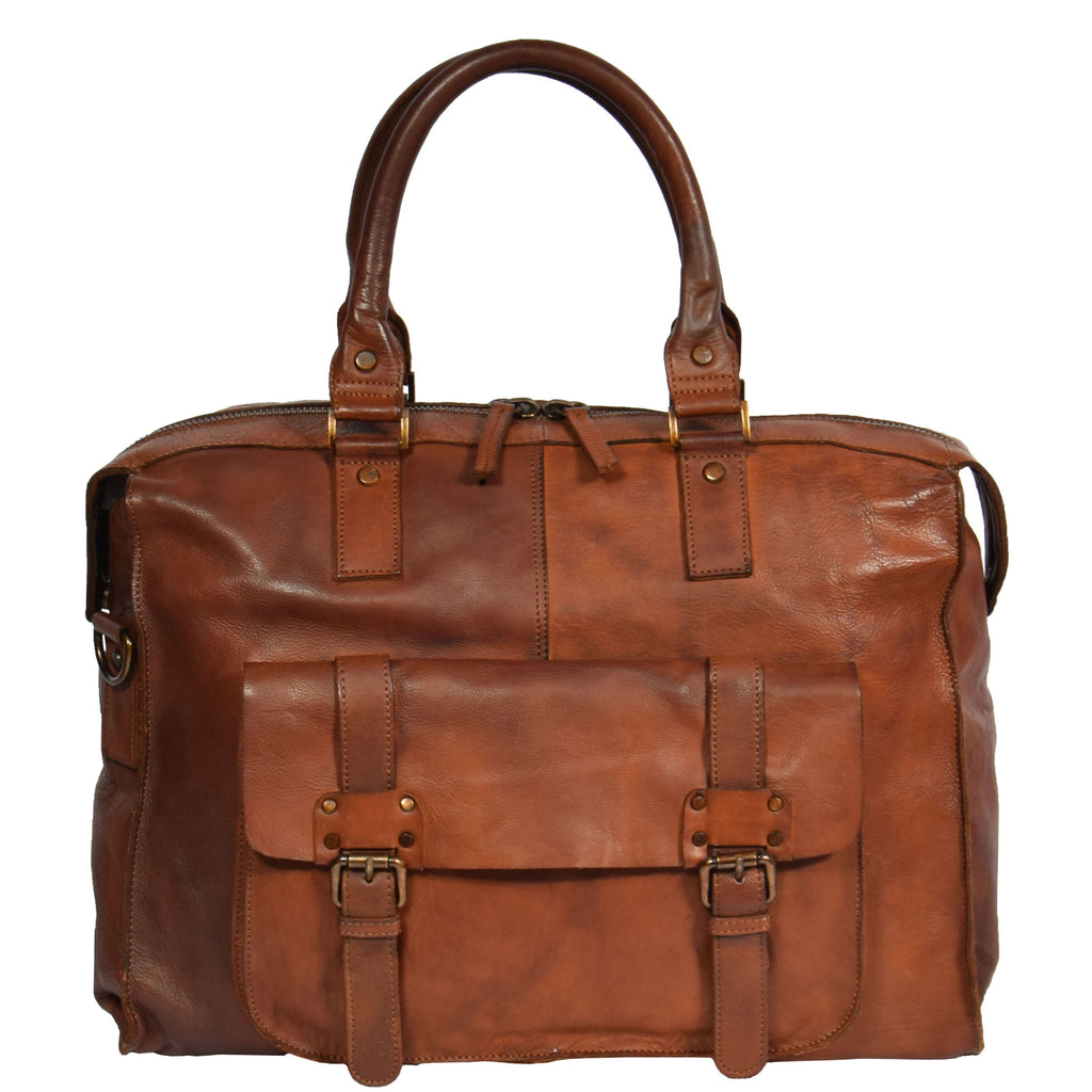 DR277 Real Leather Stylish Italian Travel Holdall Bag Rust 2