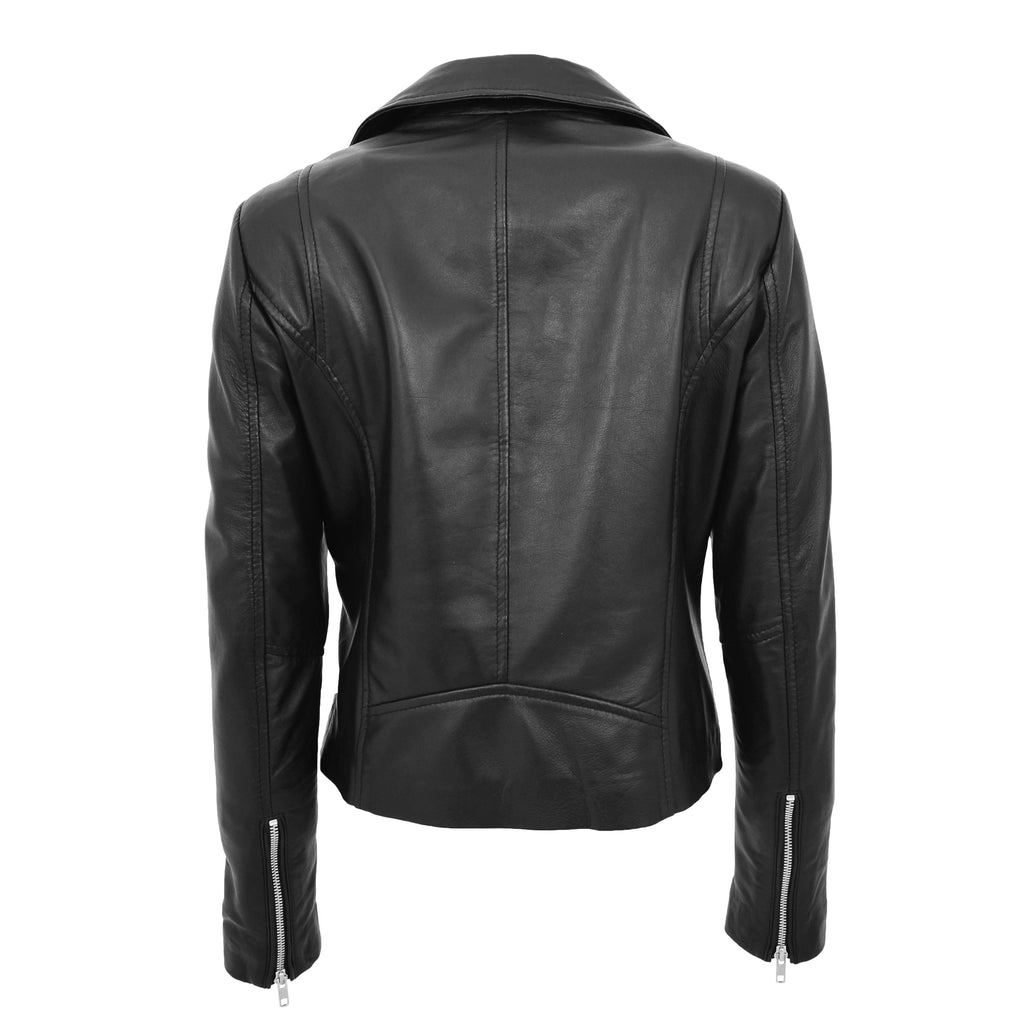 DR268 Women's Biker Leather Jacket Black 2