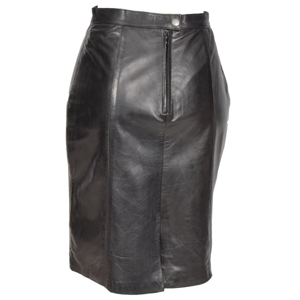 DR269  Women's Long Smart Casual Leather Skirt Black