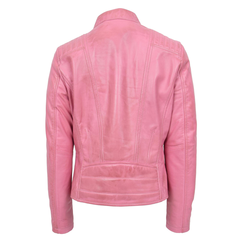 DR263 Women's Real Leather Classic Biker Jacket Pink 2