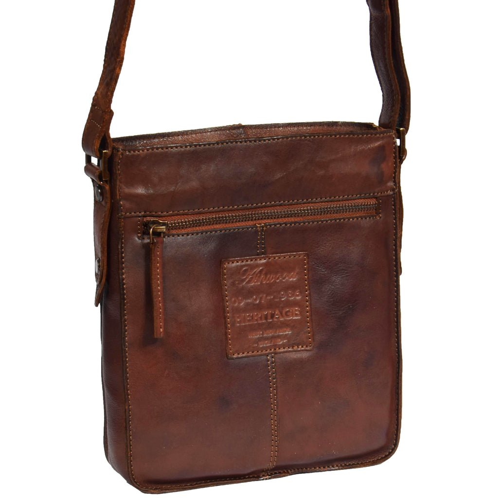 DR275 Mens Real Leather Vintage Body Bag Classic Rust 2