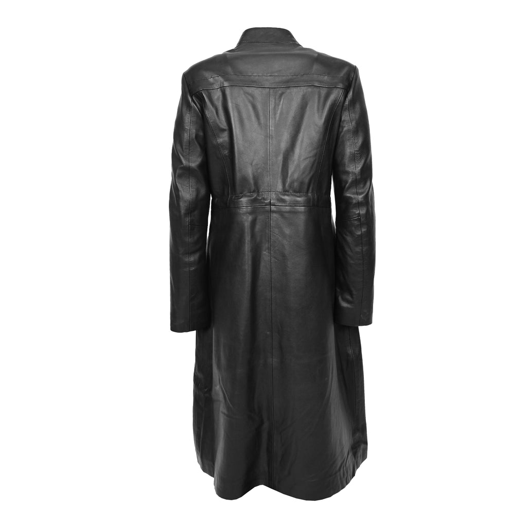 DR240 Women's Real Leather Slim Fit Trench Overcoat Black 3