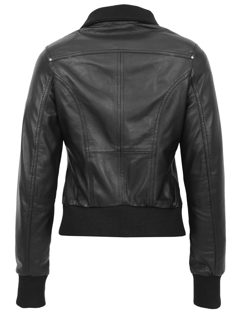 DR514 Womens Leather Classic Bomber Jacket Black 6