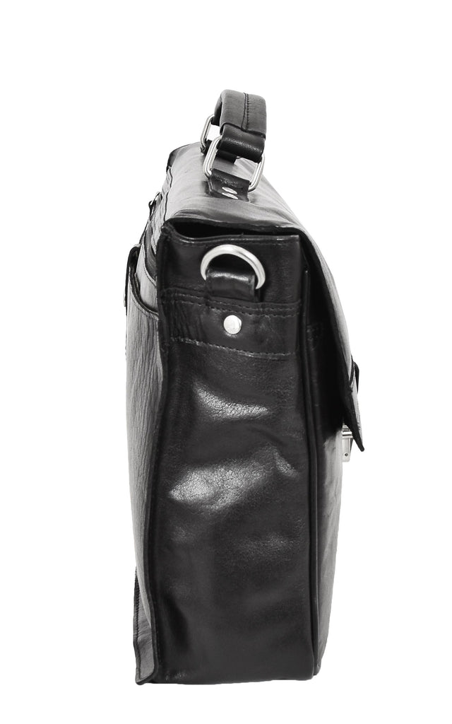 DR457 Men's Leather Briefcase Cross Body Satchel Bag Black 3