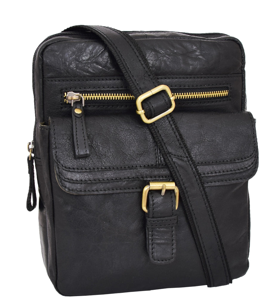 DR287 Real Leather Retro Cross Body Bag Classic Black 2