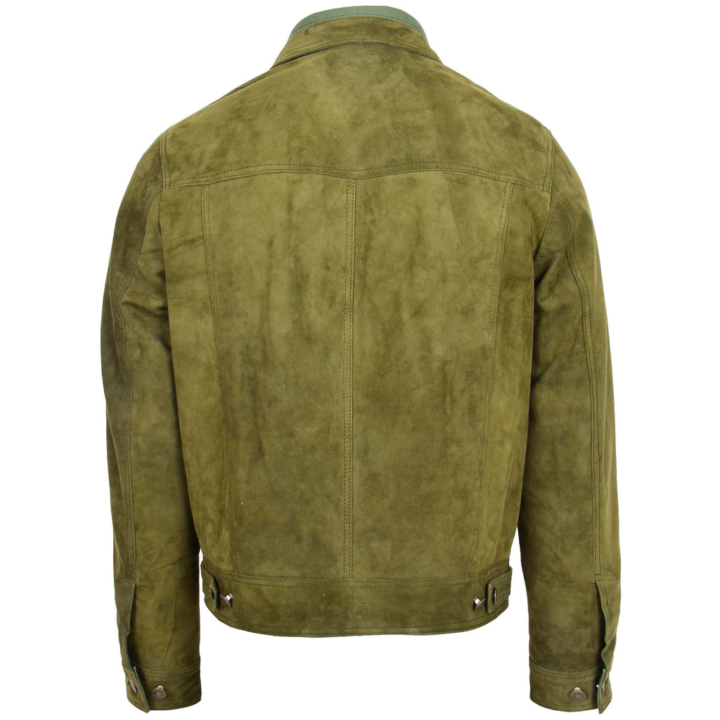 DR124 Men's Suede Buttoned Leather Short Jacket Green 2