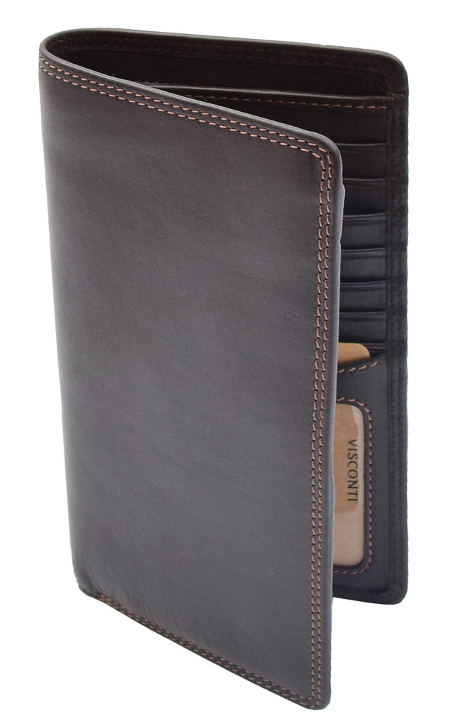 DR452 Real Leather Vertical Bifold Breast Wallet Brown 3