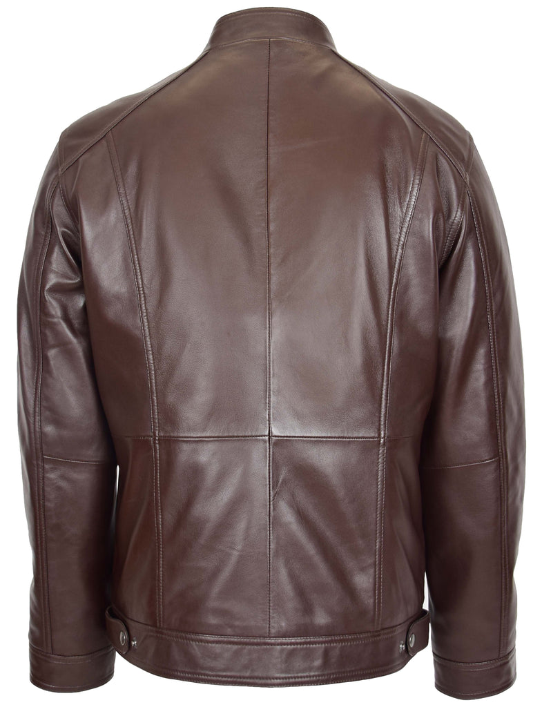 DR153 Men's Casual Biker Leather Jacket Brown 2