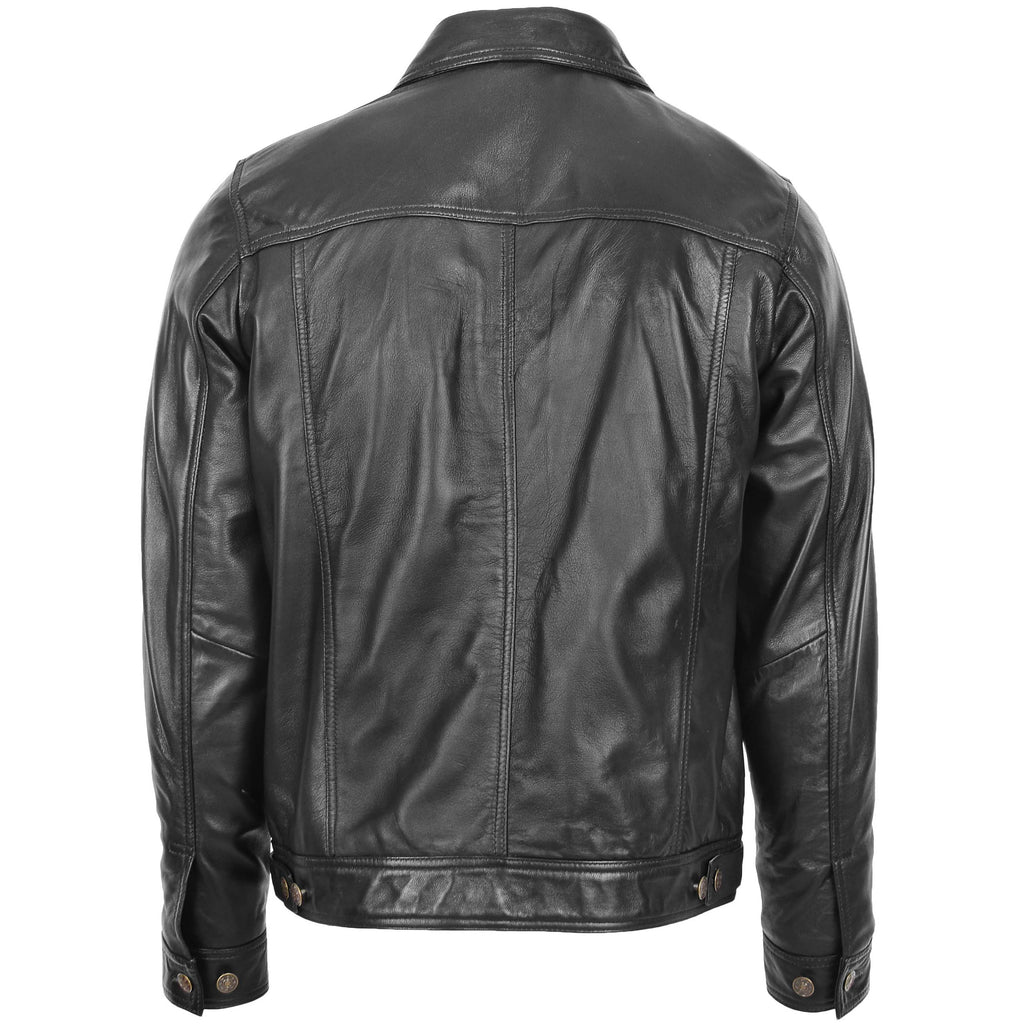 DR134 Men's Classic Short Leather Jacket Black 5