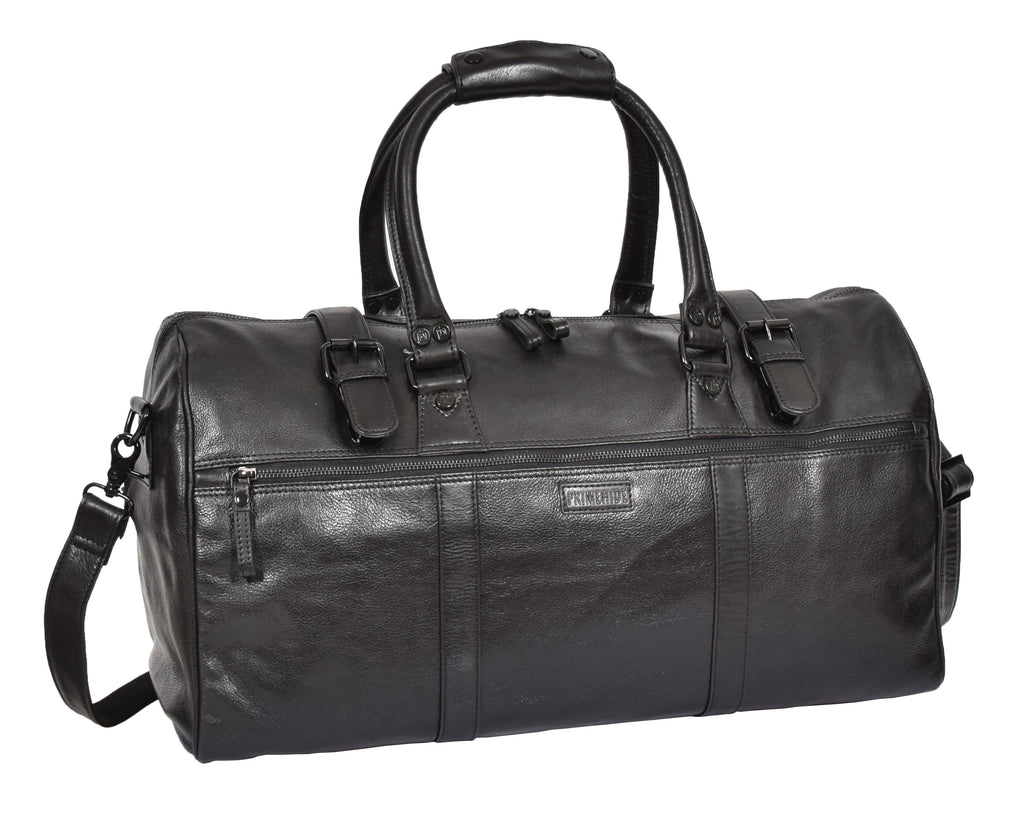 DR329 Black Luxury Leather Holdall Travel Duffle Bag 5