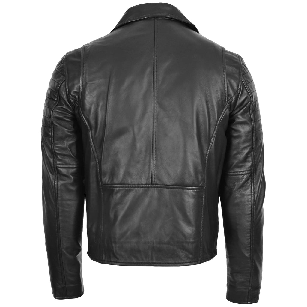 DR145 Men's Quilted Biker Leather Jacket Black 2