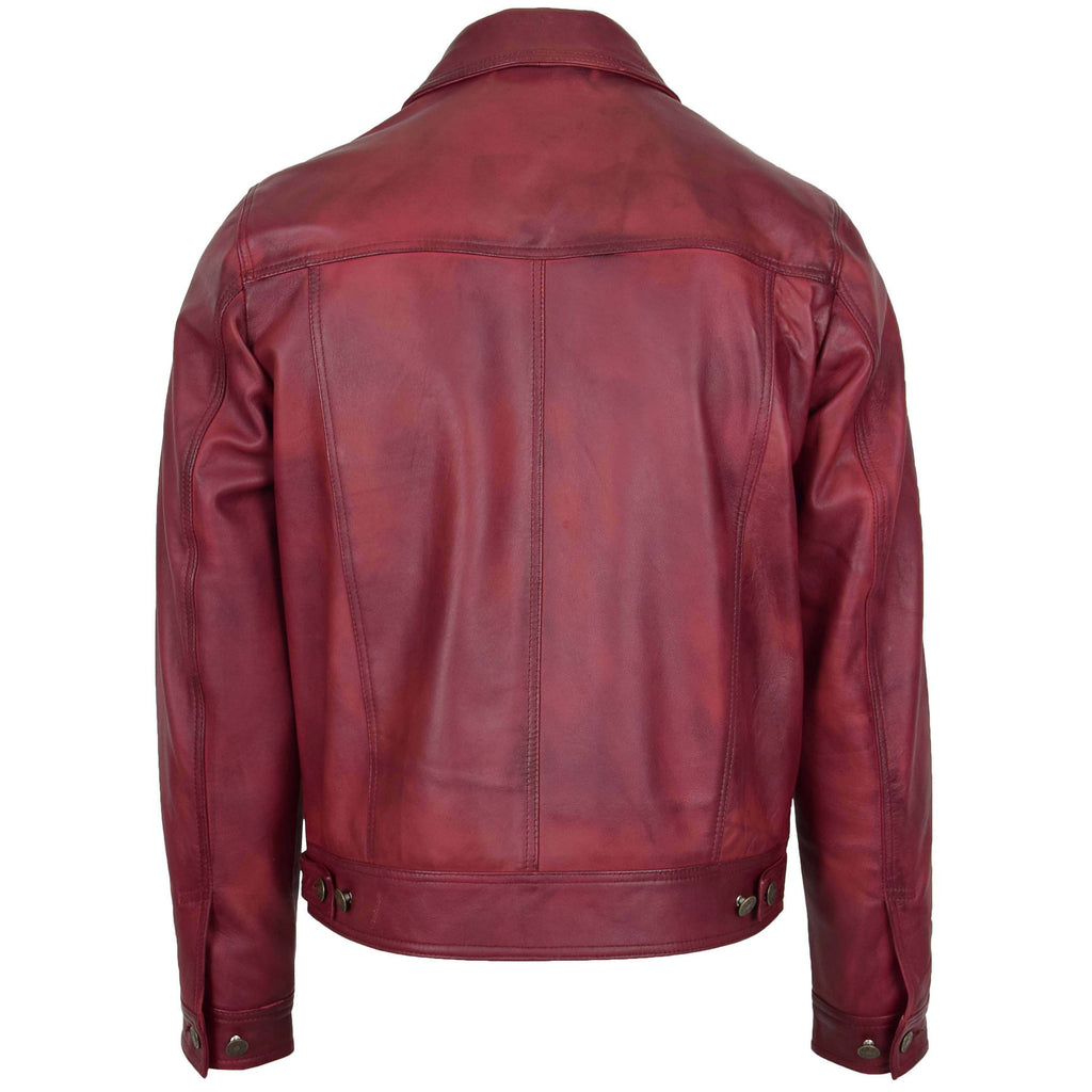 DR134 Men's Classic Short Leather Jacket Burgundy 3