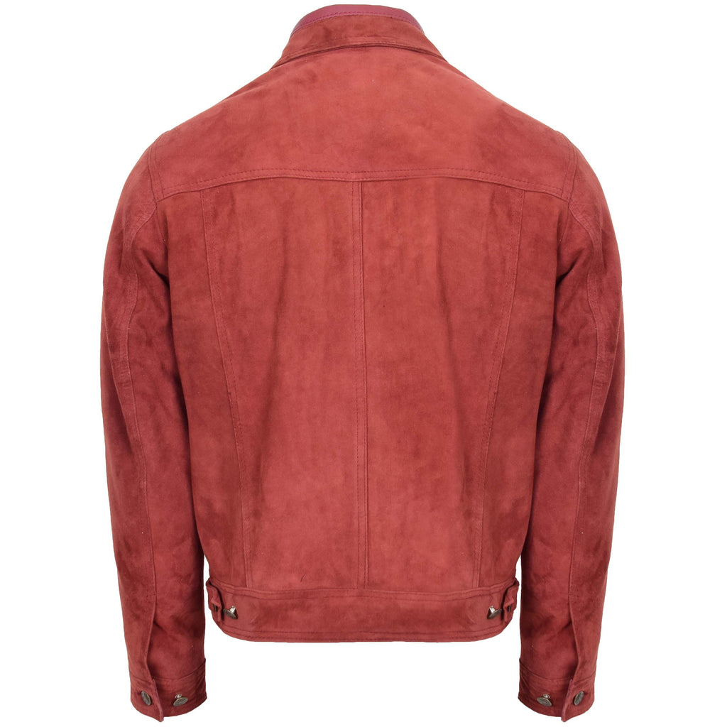 DR124 Men's Suede Buttoned Leather Short Jacket Burgundy 3